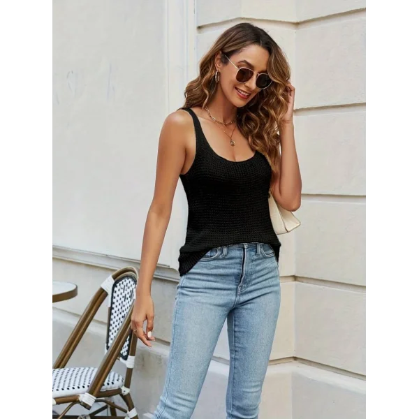 Kadın Kolsuz U Yaka Askılı Triko Bluz