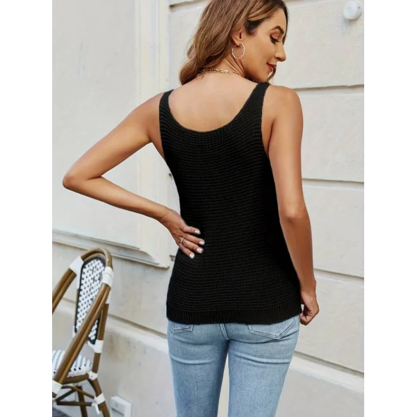 Kadın Kolsuz U Yaka Askılı Triko Bluz