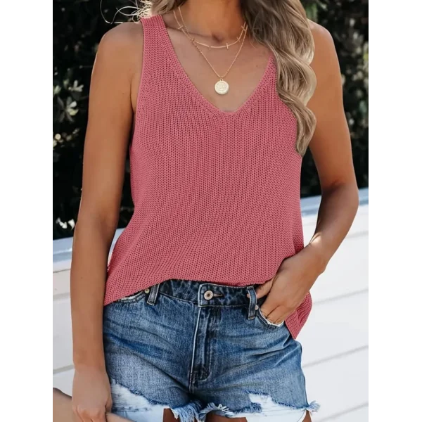 Kadın Kolsuz V Yaka Kalın Askılı Triko Bluz