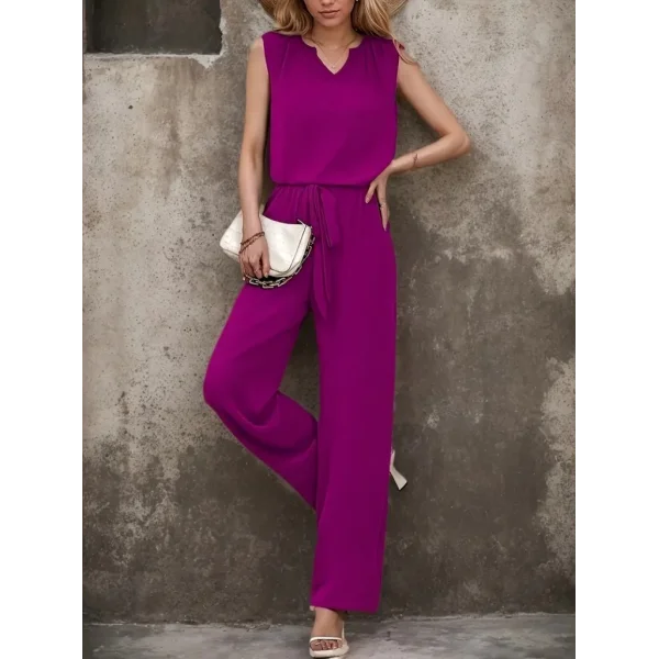 Kadın Kolsuz V Yakalı Aerobin Bluz Ve Belden Kuşaklı Pantolon Ikili Takım