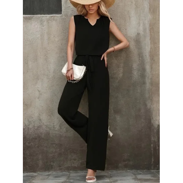 Kadın Kolsuz V Yakalı Aerobin Bluz Ve Belden Kuşaklı Pantolon Ikili Takım