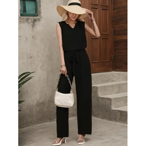 Kadın Kolsuz V Yakalı Aerobin Bluz Ve Belden Kuşaklı Pantolon Ikili Takım