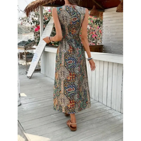 Kadın Kolsuz V Yakalı Desenli Süprem Tulum Elbise