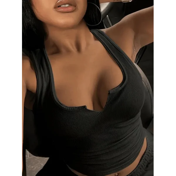 Kadın Kolsuz V Yakalı Kaşkorse Bluz