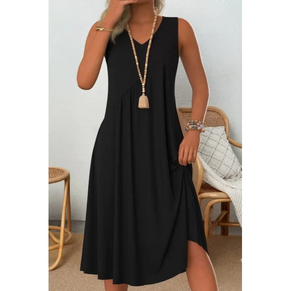 Kadın Kolsuz V Yakalı Mikro Elbise