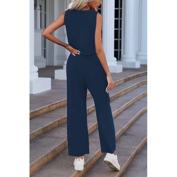 Kadın Kolsuz V Yakalı önden Düğmeli Ithal Krep Ve Pantolon Ikili Takım