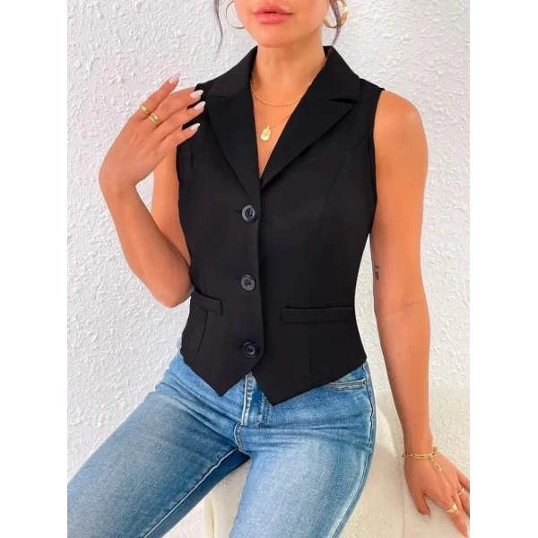 Kadın Kolsuz Yakalı önden Düğmeli Atlas Yelek
