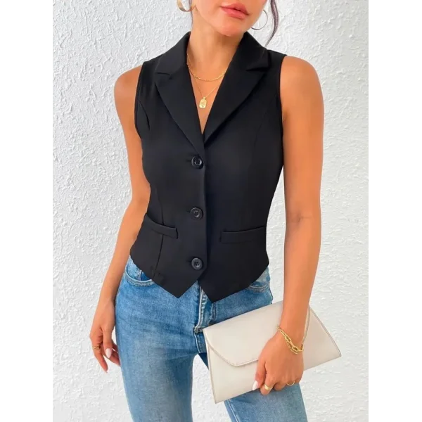 Kadın Kolsuz Yakalı önden Düğmeli Atlas Yelek