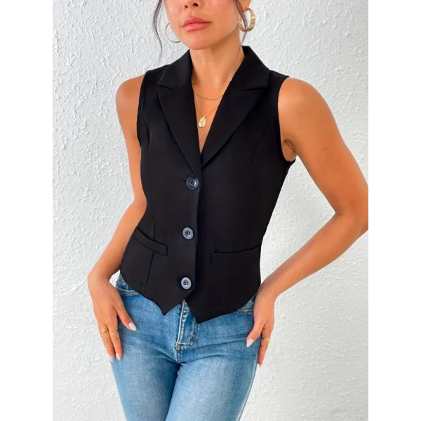 Kadın Kolsuz Yakalı önden Düğmeli Atlas Yelek