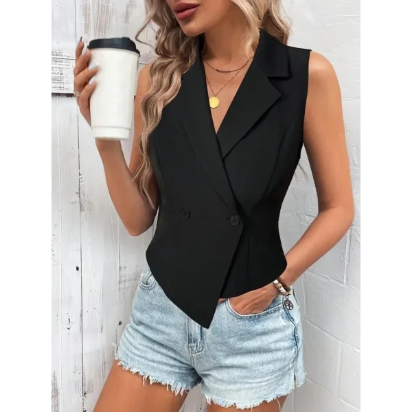 Kadın Kolsuz Yakalı Yandan Düğmeli Atlas Yelek