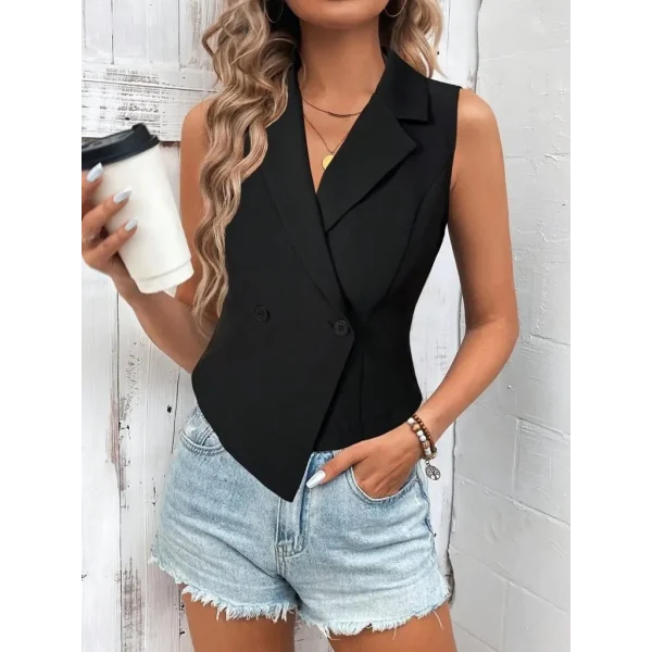 Kadın Kolsuz Yakalı Yandan Düğmeli Atlas Yelek