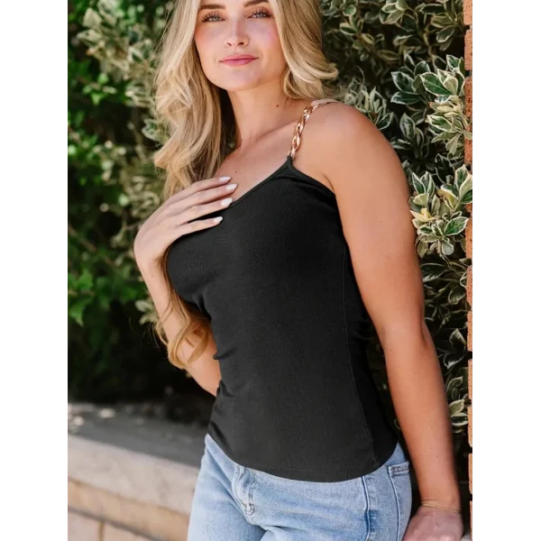 Kadın Kolsuz Zincir Askılı Kaşkorse Bodycon Bluz