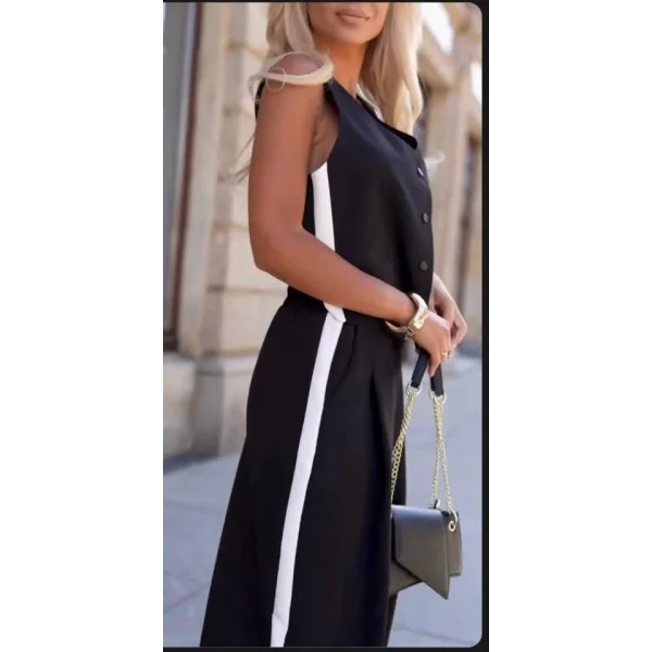 Kadın Kosuz V Yaka Düğme Detay Yelek Ve Yanları şerit Detay Ispanyol Paça Pantolon Hürrem Kumaş Ikili Takım