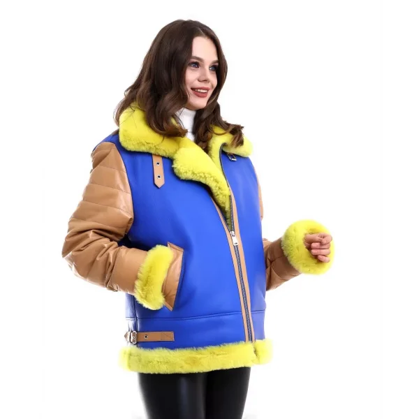 Kadın Koyun Derisi Pilot Hakiki Kürk - Sarı