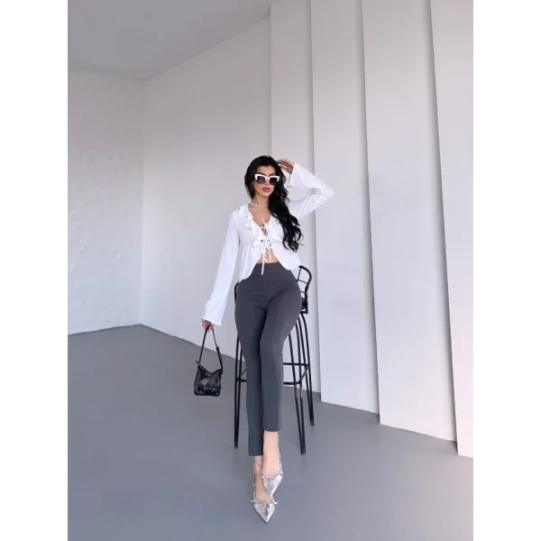 Kadın Krep Kumaş çimalı Yüksek Bel Pantolon