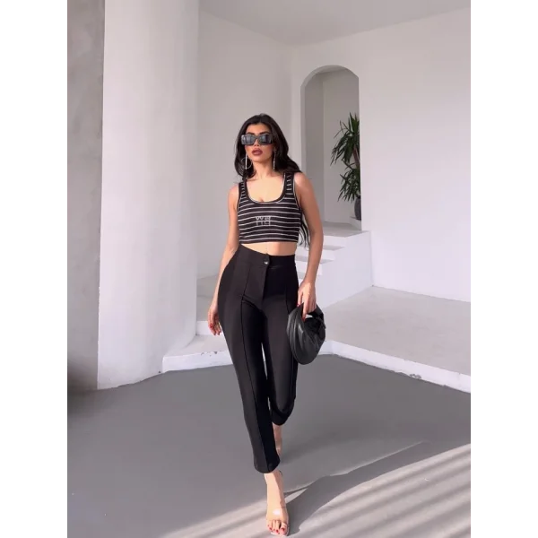 Kadın Krep Kumaş çimalı Yüksek Bel Pantolon