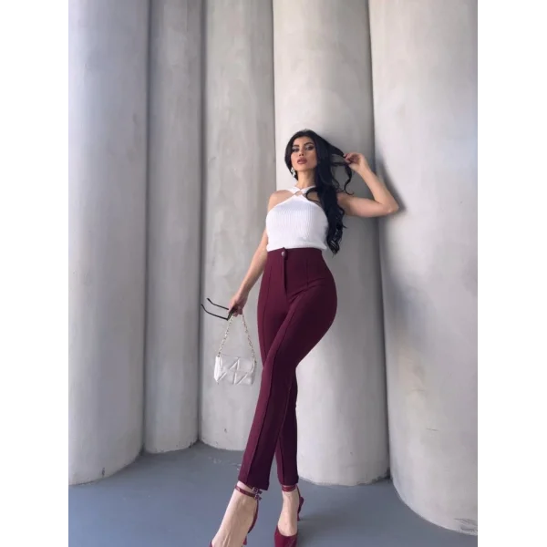 Kadın Krep Kumaş çimalı Yüksek Bel Pantolon