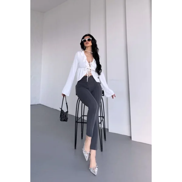 Kadın Krep Kumaş çimalı Yüksek Bel Pantolon