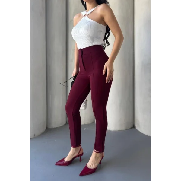 Kadın Krep Kumaş çimalı Yüksek Bel Pantolon