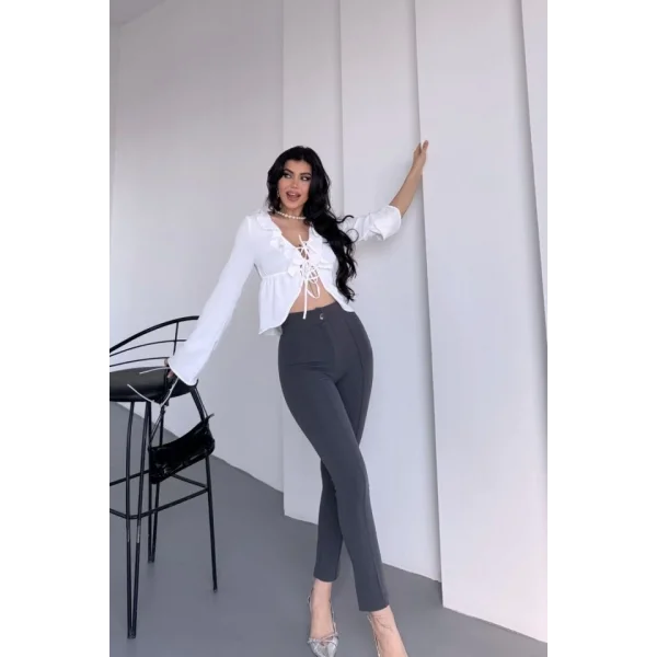 Kadın Krep Kumaş çimalı Yüksek Bel Pantolon