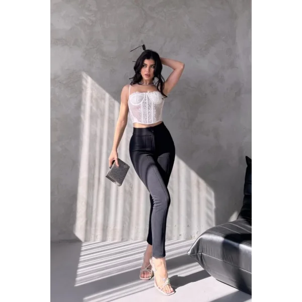 Kadın Krep Kumaş çimalı Yüksek Bel Pantolon