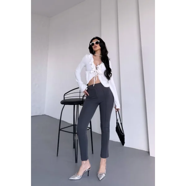 Kadın Krep Kumaş çimalı Yüksek Bel Pantolon