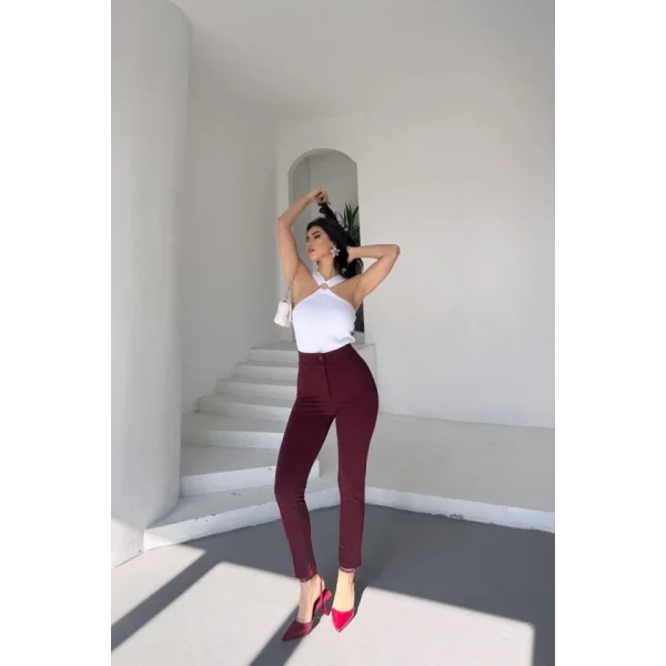 Kadın Krep Kumaş çimalı Yüksek Bel Pantolon