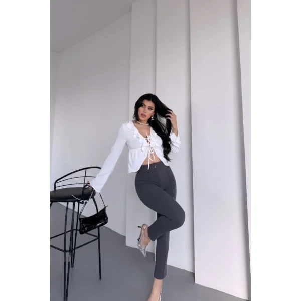 Kadın Krep Kumaş çimalı Yüksek Bel Pantolon