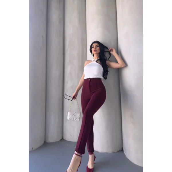 Kadın Krep Kumaş çimalı Yüksek Bel Pantolon