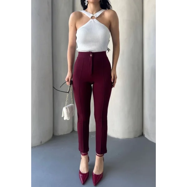 Kadın Krep Kumaş çimalı Yüksek Bel Pantolon