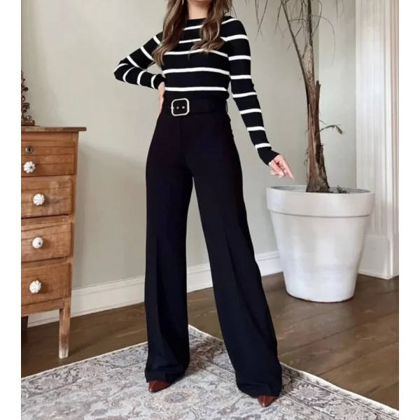 Kadın Krep Kumaş Gipeli Palazzo Ispanyol Paça Yüksek Bel Pantolon