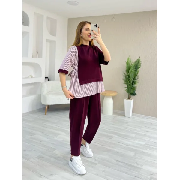 Kadın Kristal 2 Iplik Kumaş Yanları çizgili Takım