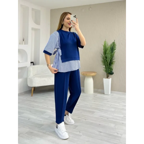 Kadın Kristal 2 Iplik Kumaş Yanları çizgili Takım