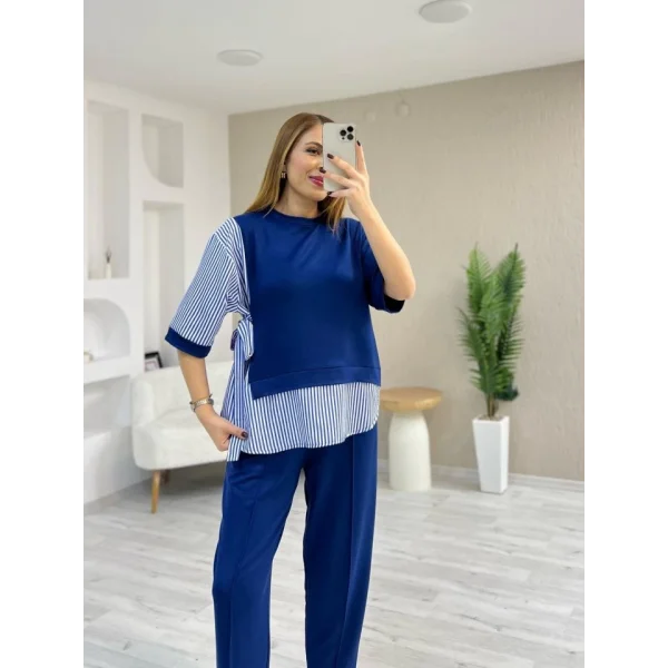 Kadın Kristal 2 Iplik Kumaş Yanları çizgili Takım