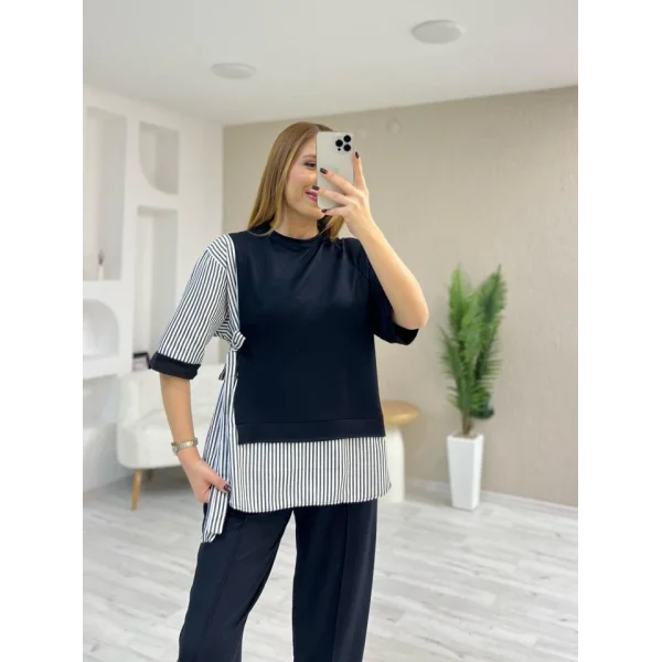 Kadın Kristal 2 Iplik Kumaş Yanları çizgili Takım