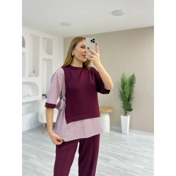 Kadın Kristal 2 Iplik Kumaş Yanları çizgili Takım