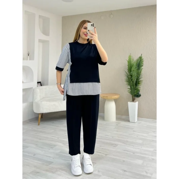 Kadın Kristal 2 Iplik Kumaş Yanları çizgili Takım