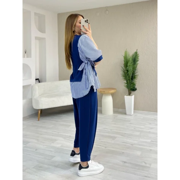 Kadın Kristal 2 Iplik Kumaş Yanları çizgili Takım