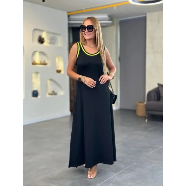 Kadın Kristal Kumaş Askılı Maxi Boy Biyeli Elbise