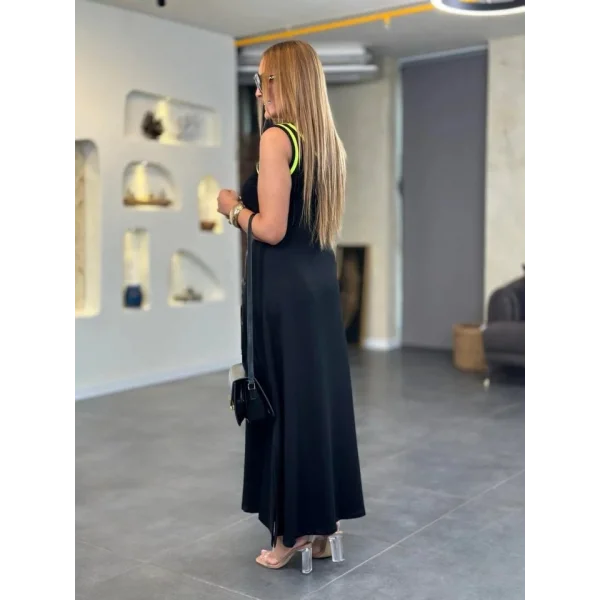 Kadın Kristal Kumaş Askılı Maxi Boy Biyeli Elbise