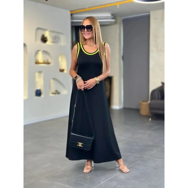 Kadın Kristal Kumaş Askılı Maxi Boy Biyeli Elbise