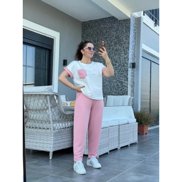 Kadın Kristal Kumaş Garnili Cep Detaylı Ikili Takım