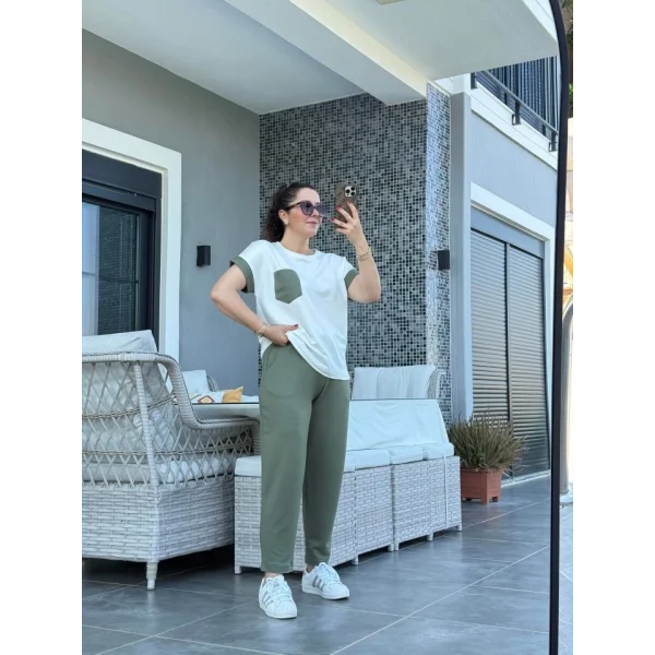 Kadın Kristal Kumaş Garnili Cep Detaylı Ikili Takım