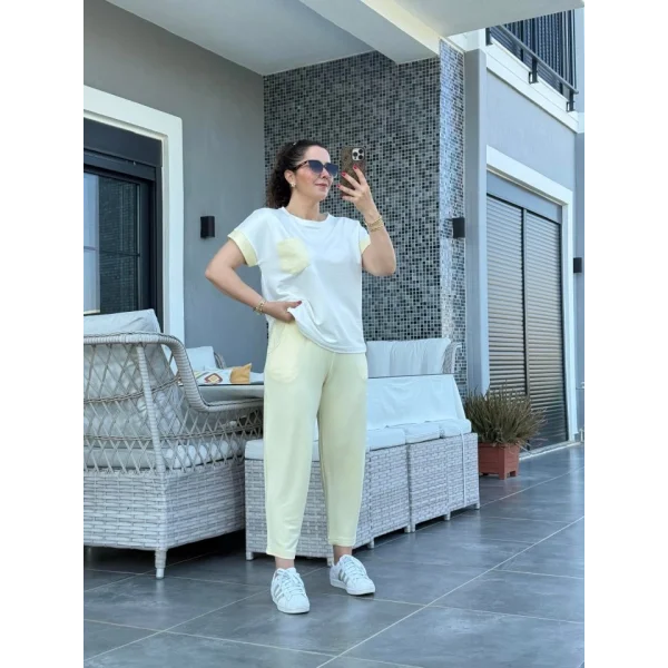 Kadın Kristal Kumaş Garnili Cep Detaylı Ikili Takım