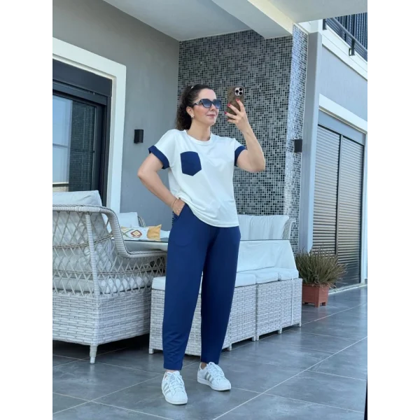 Kadın Kristal Kumaş Garnili Cep Detaylı Ikili Takım