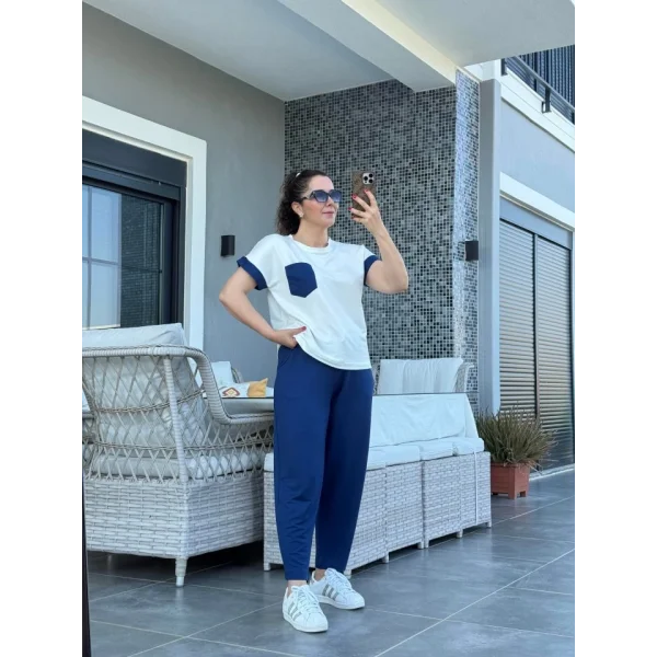 Kadın Kristal Kumaş Garnili Cep Detaylı Ikili Takım