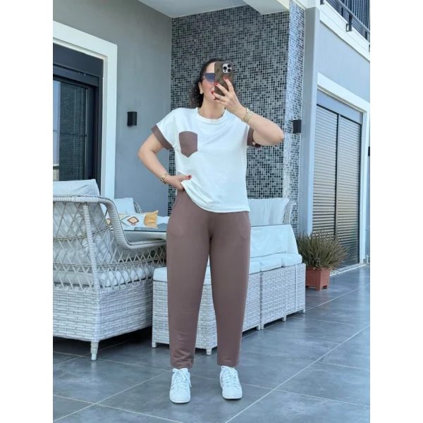 Kadın Kristal Kumaş Garnili Cep Detaylı Ikili Takım