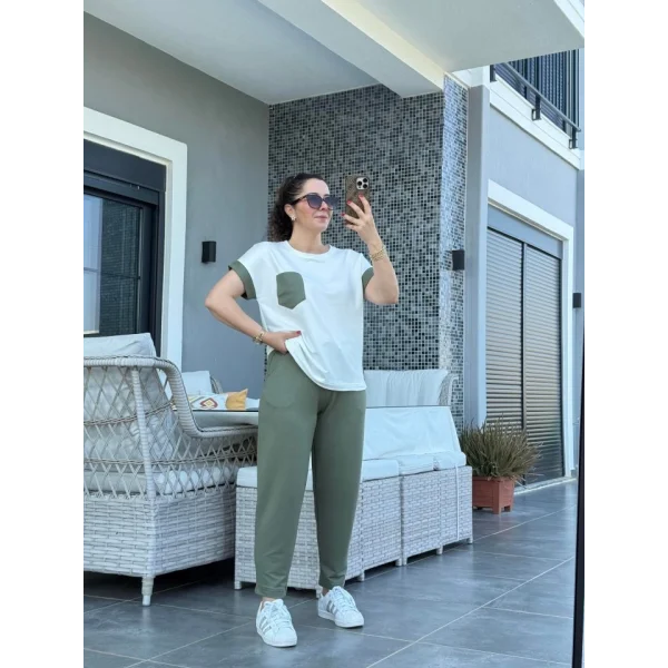 Kadın Kristal Kumaş Garnili Cep Detaylı Ikili Takım