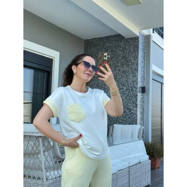 Kadın Kristal Kumaş Garnili Cep Detaylı Ikili Takım