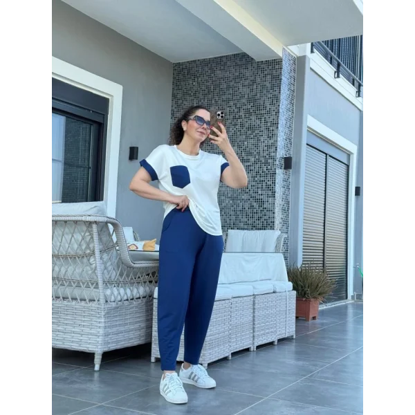 Kadın Kristal Kumaş Garnili Cep Detaylı Ikili Takım